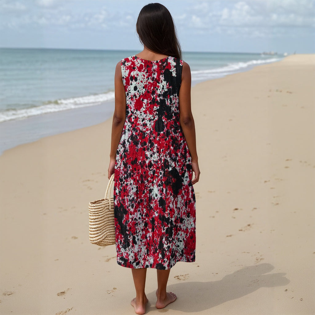 All-Over Print Women's Sleeveless Dress With Pocket|125GSM Slub Cotton